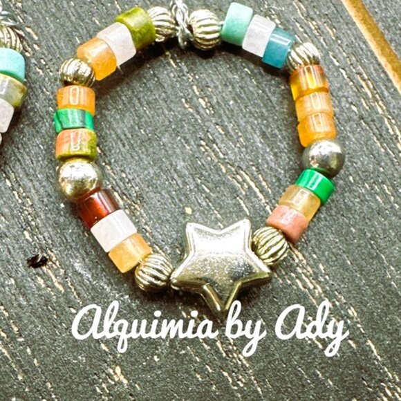 Alquimia Jewelry - Multi color gemstones gold star charm boho ring